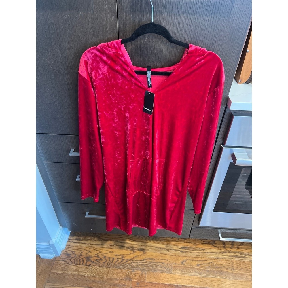 Torrid red velvet‎ hooded mini dress or tunic top 1XL
